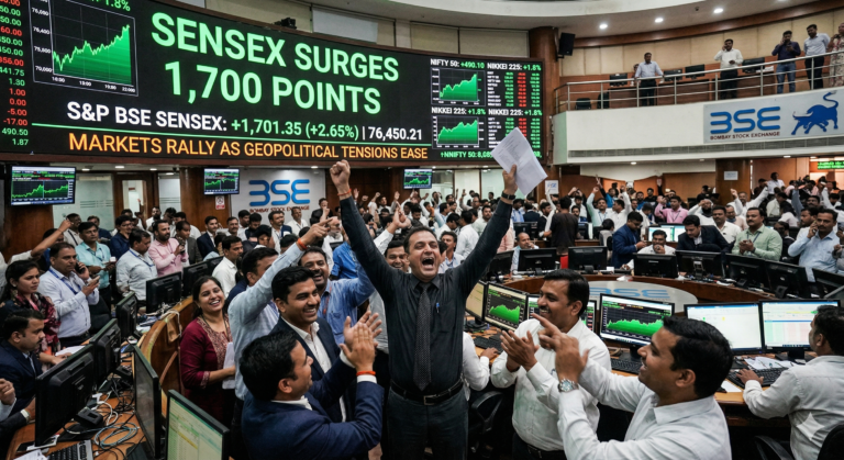 Sensex Surges 1,700 Points: Markets Rally as Geopolitical Tensions Ease