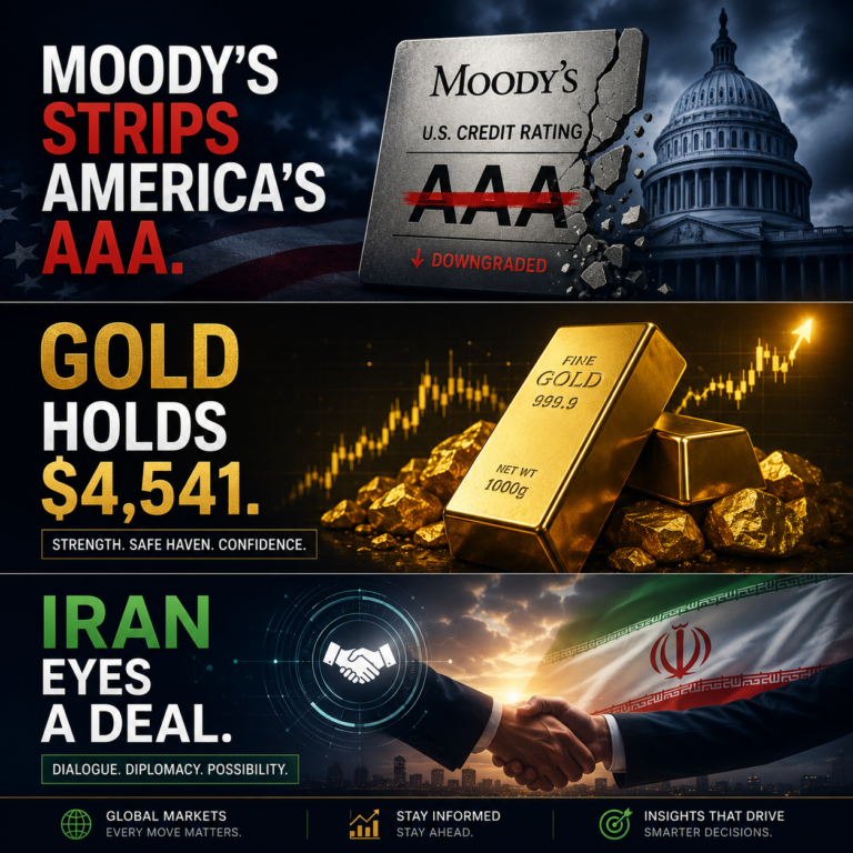 Moody’s strips America’s AAA. Gold holds $4,541. Iran eyes a deal.