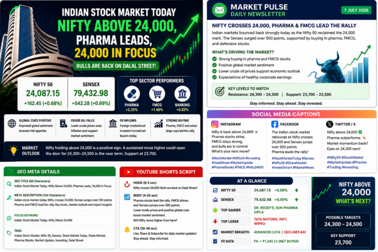 Indian Stock Market Today: Nifty Above 23,900, Pharma Leads, 24,000 in Focus.
